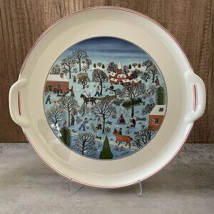 Villeroy & Boch Naif Christmas Round Handled Porcelain Cake Plate Platter 12.5"